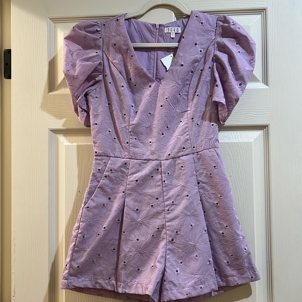 New TCEC lavender eyelet romper size S